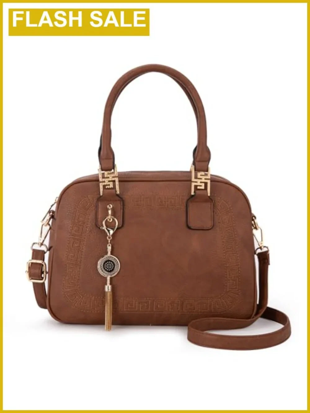 Vegan Leather Satchel Handbag Crossbody with Detachable Strap